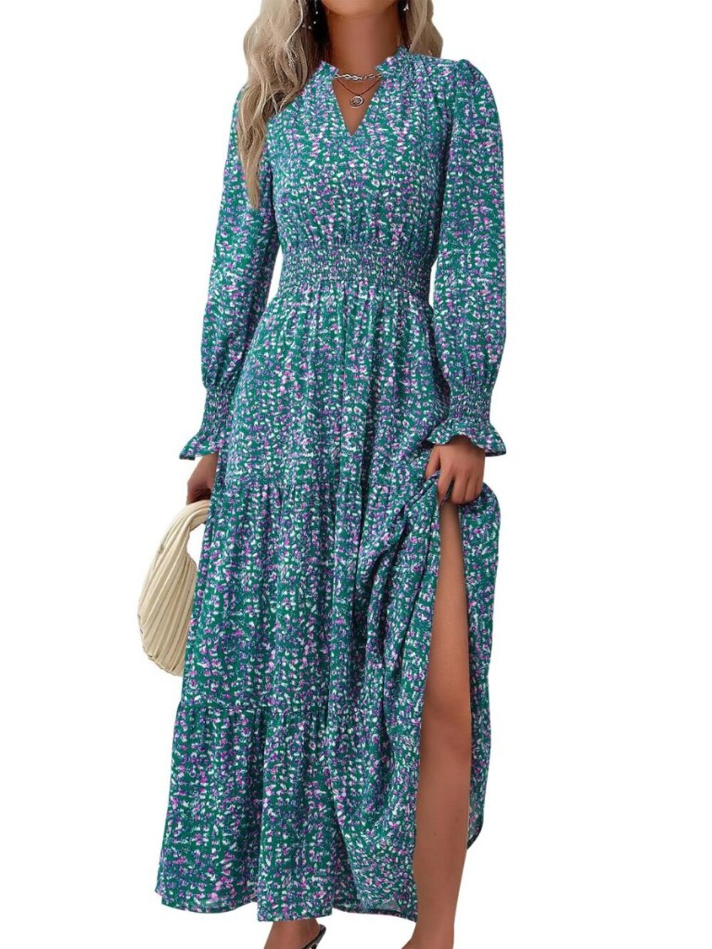 Women's Floral Maxi Dress Fall A Line Wedding Guest Dresses